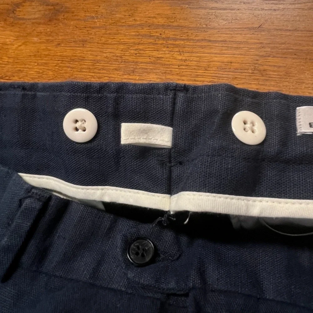 VTG Eddie Bauer Mens 36 Tall Linen Pleated Pants Navy Blue USA Suspender Buttons